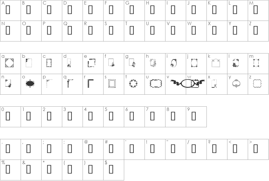 FramesAndBorders font character map preview