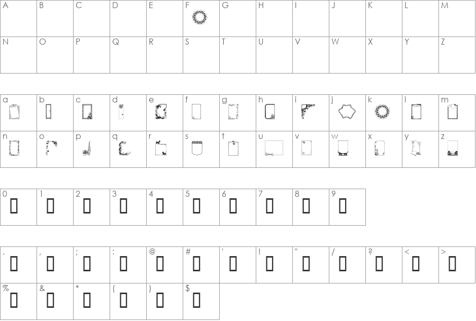 FramesAndBordersIII font character map preview