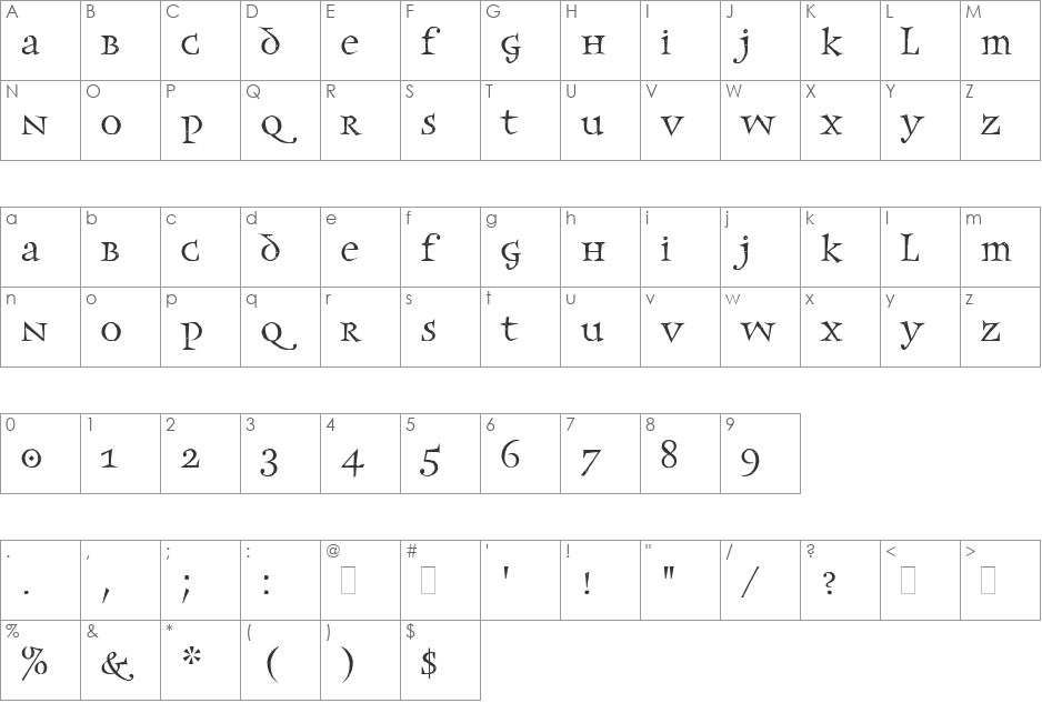 Frances font character map preview