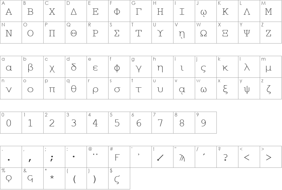 Angaros font character map preview