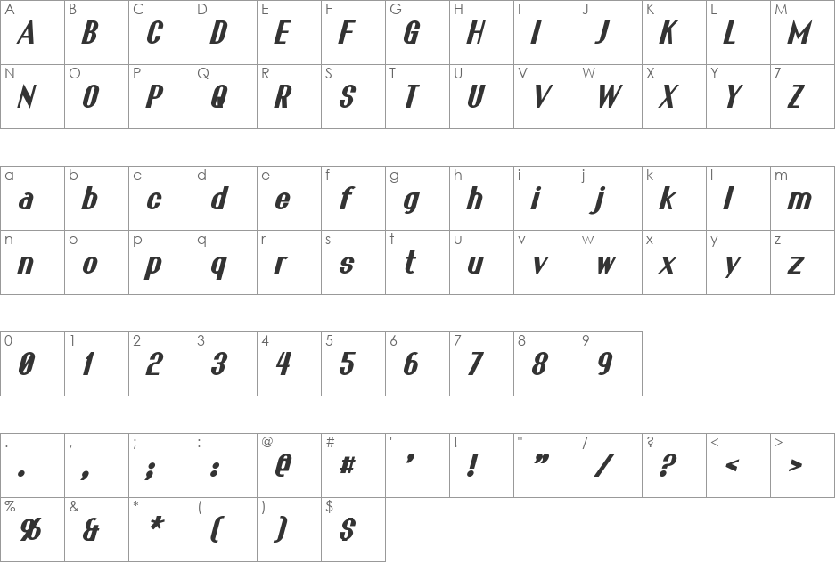 Franck font character map preview