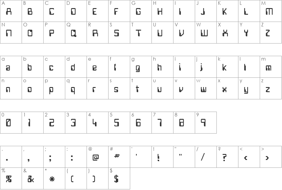 FRANCO font character map preview