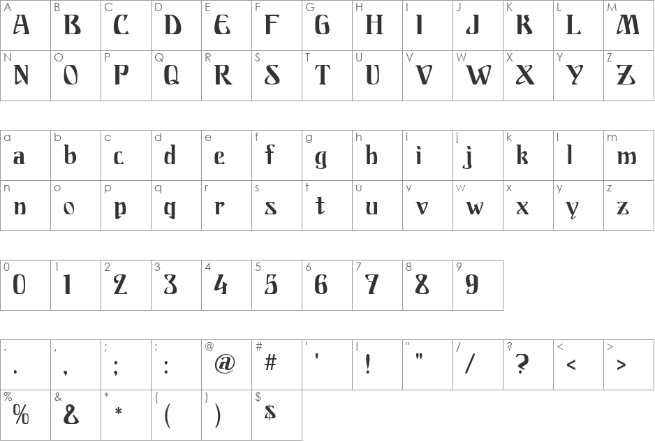 Franconia MF font character map preview