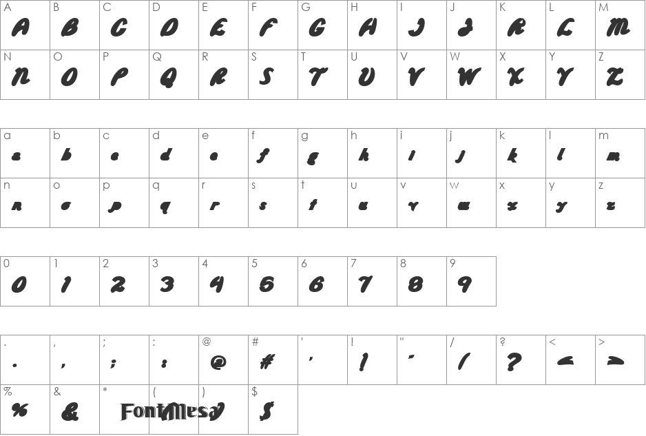Franisco bold font character map preview
