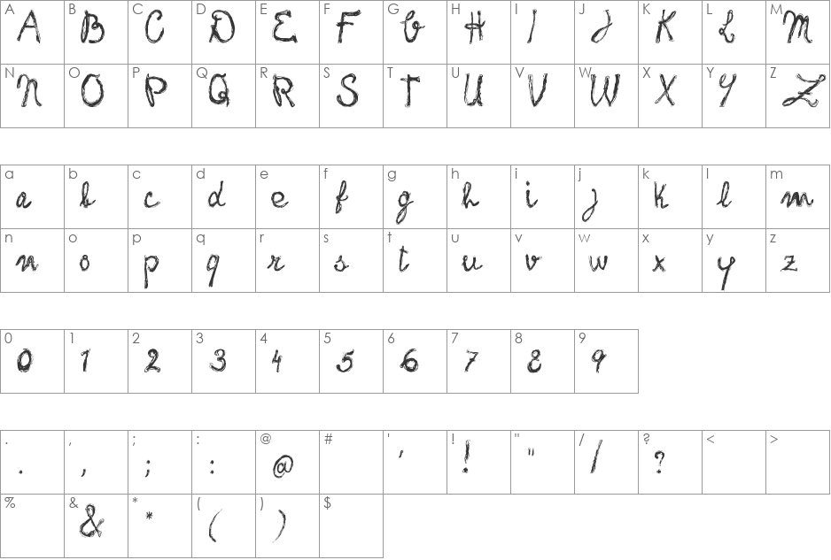 frank-handwriting_free-version font character map preview