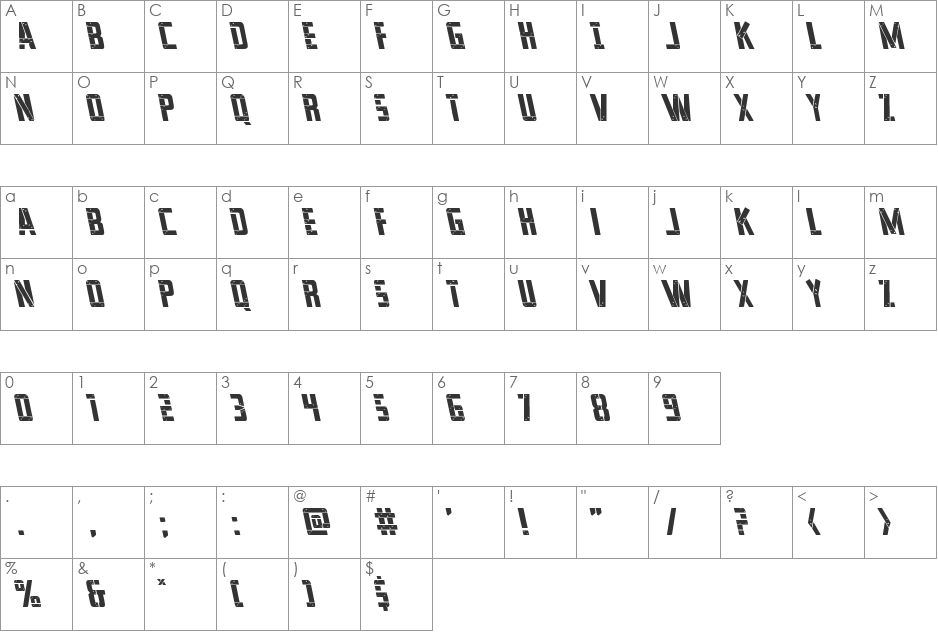 Frank-n-Plank Leftalic font character map preview