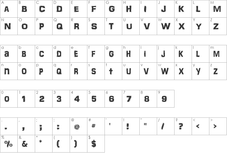 FrankenTOHO font character map preview