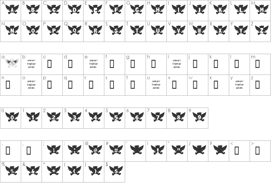 Angel Bear font character map preview