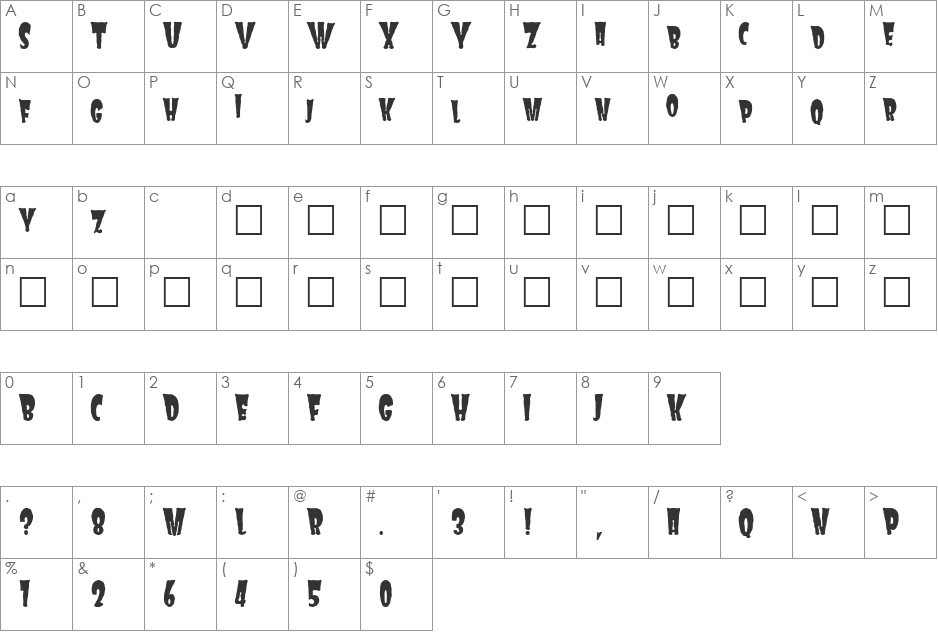 Frankie font character map preview