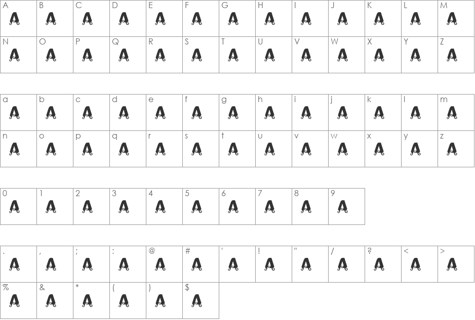 Franklin Goes to Java font character map preview