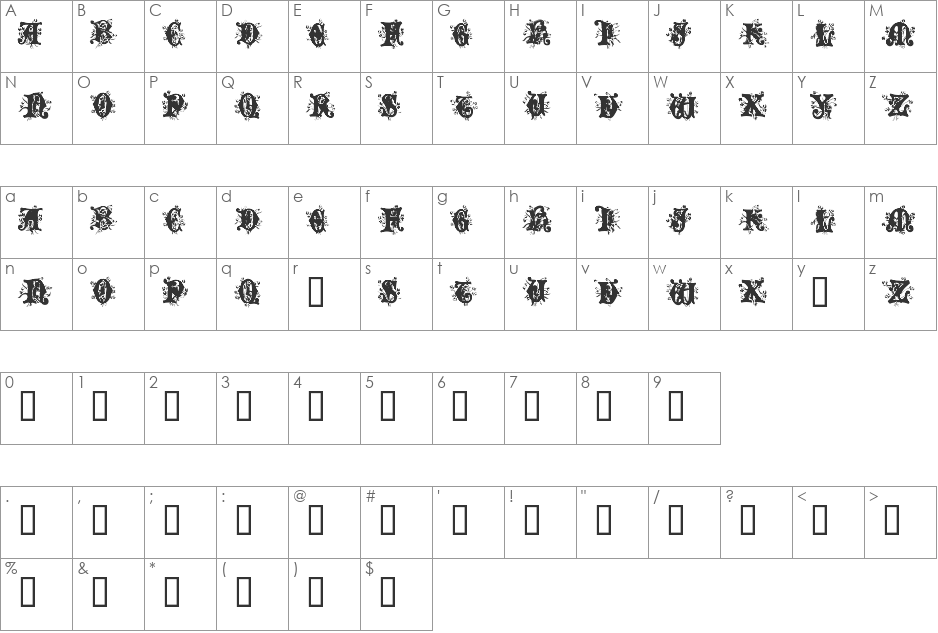 Angel Normal font character map preview