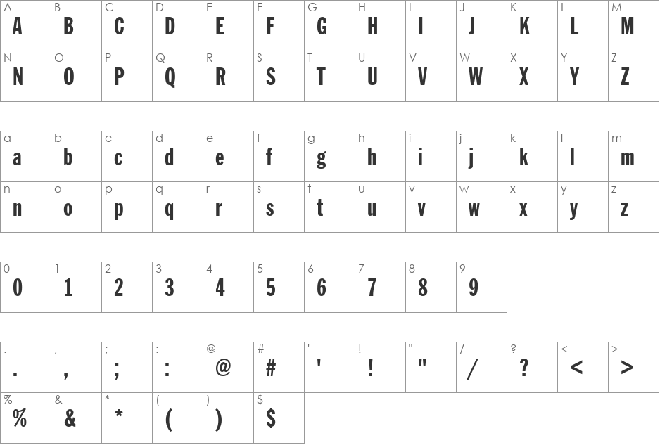 FranklinGotTExtCon font character map preview