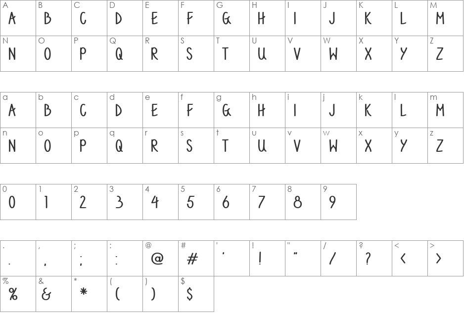 Angela font character map preview