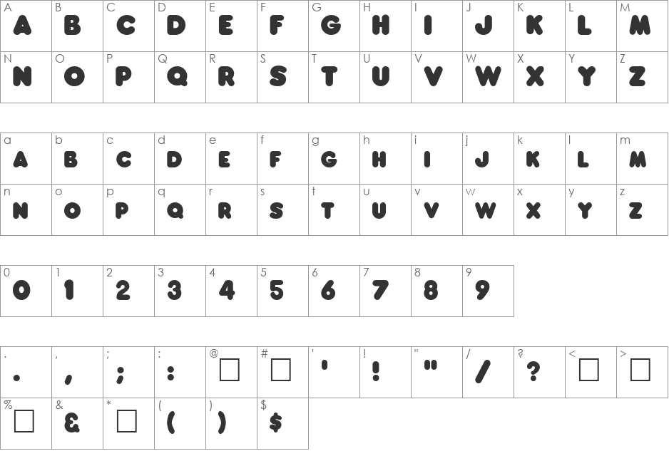 Franks font character map preview