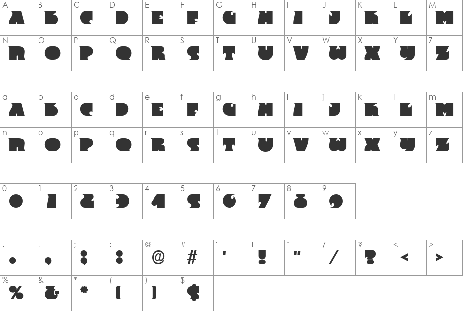 Frantic font character map preview