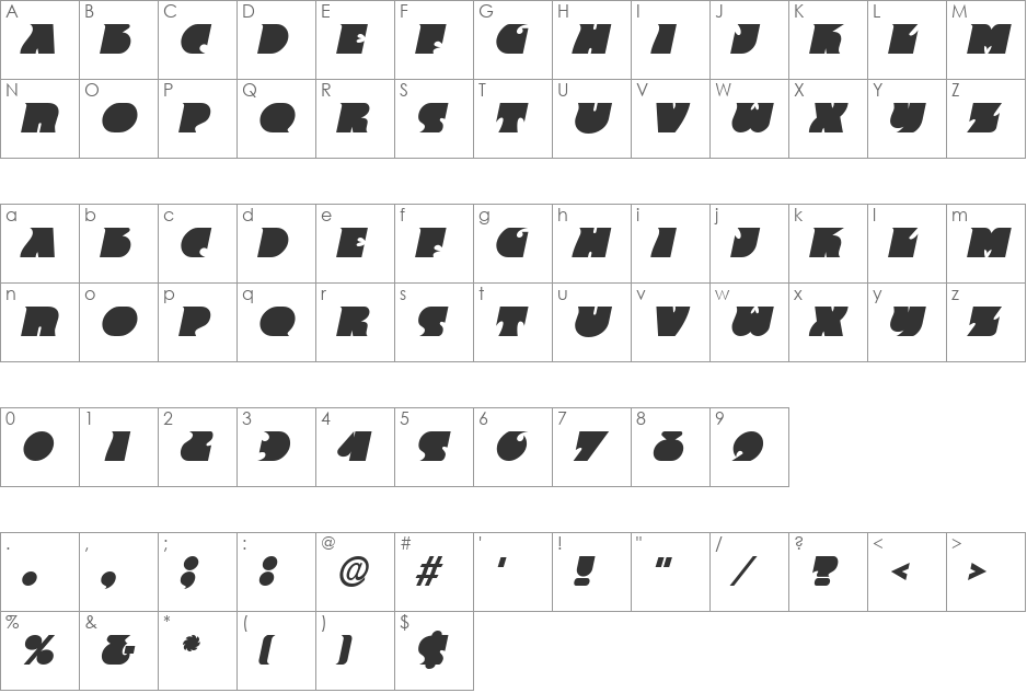 Frantic font character map preview