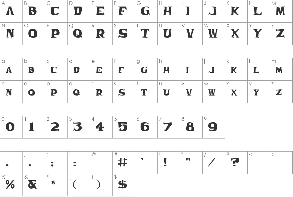 Frantic JL font character map preview