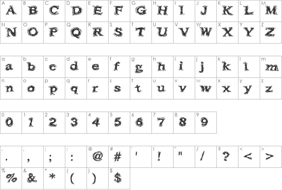 Frazzle font character map preview