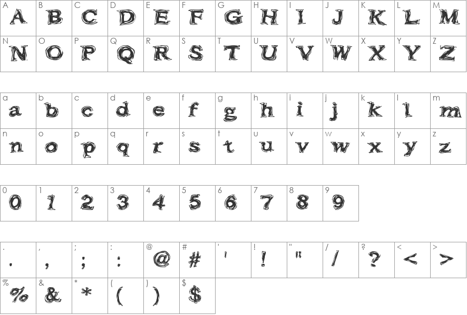 Frazzle font character map preview