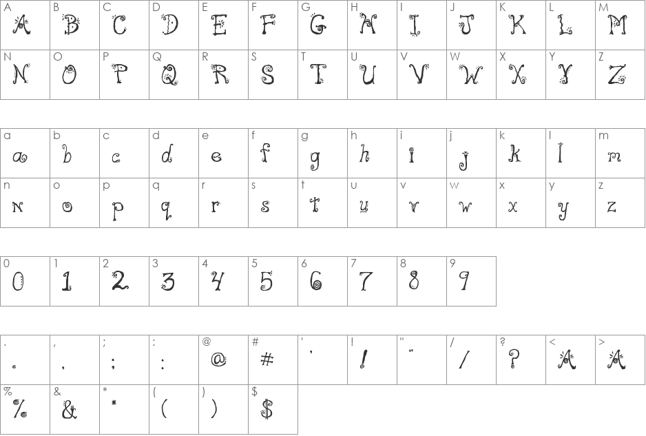 Freak font character map preview