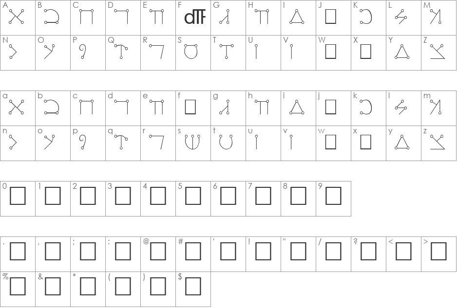 Angelic font character map preview