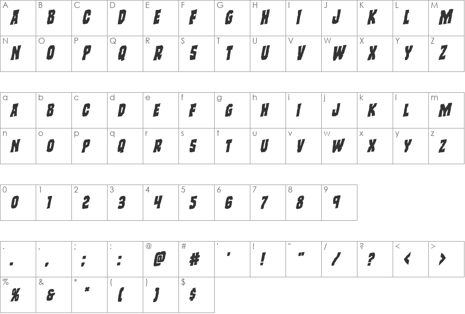 Freakfinder Rotalic font character map preview