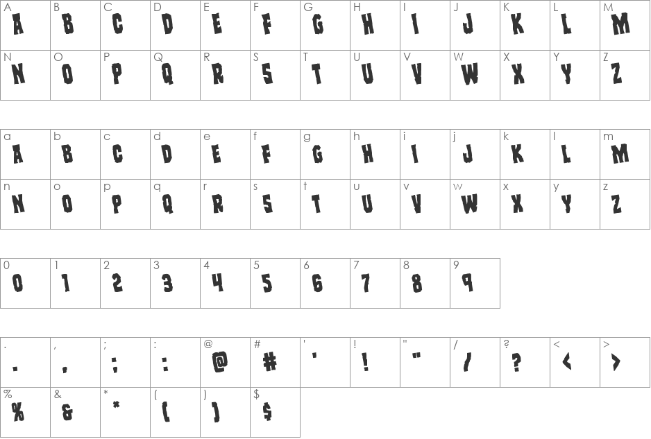 Freakfinder Rotated font character map preview