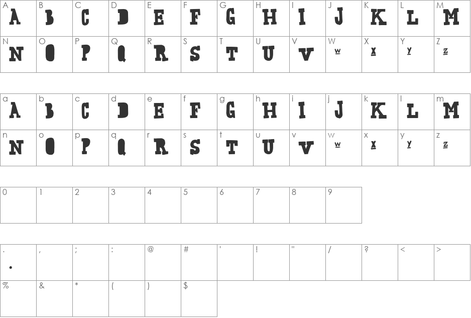 Freaking Strange font character map preview