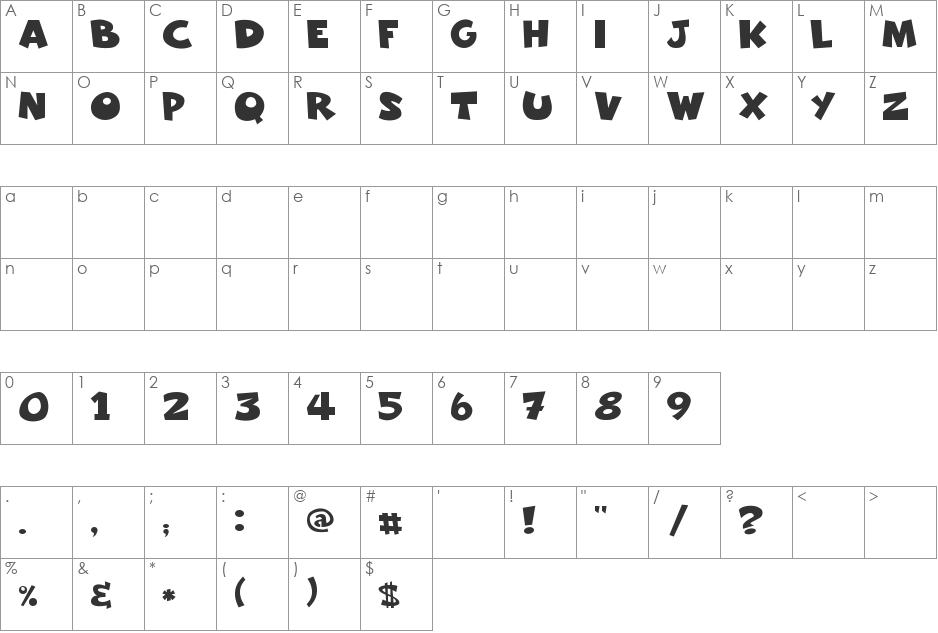 Freakomix font character map preview