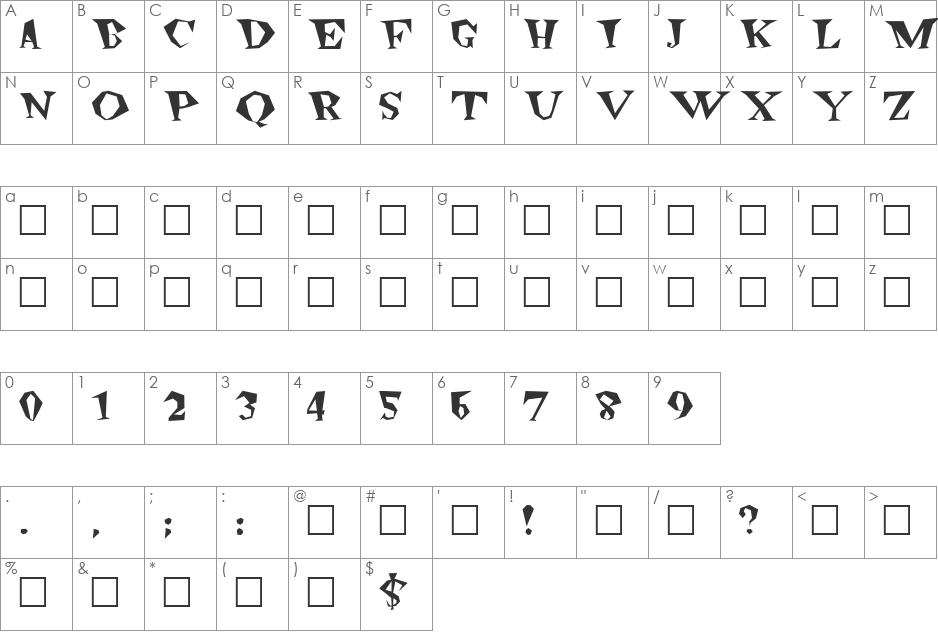 Freakout font character map preview