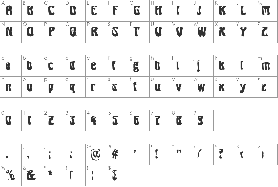 Freaky SF font character map preview