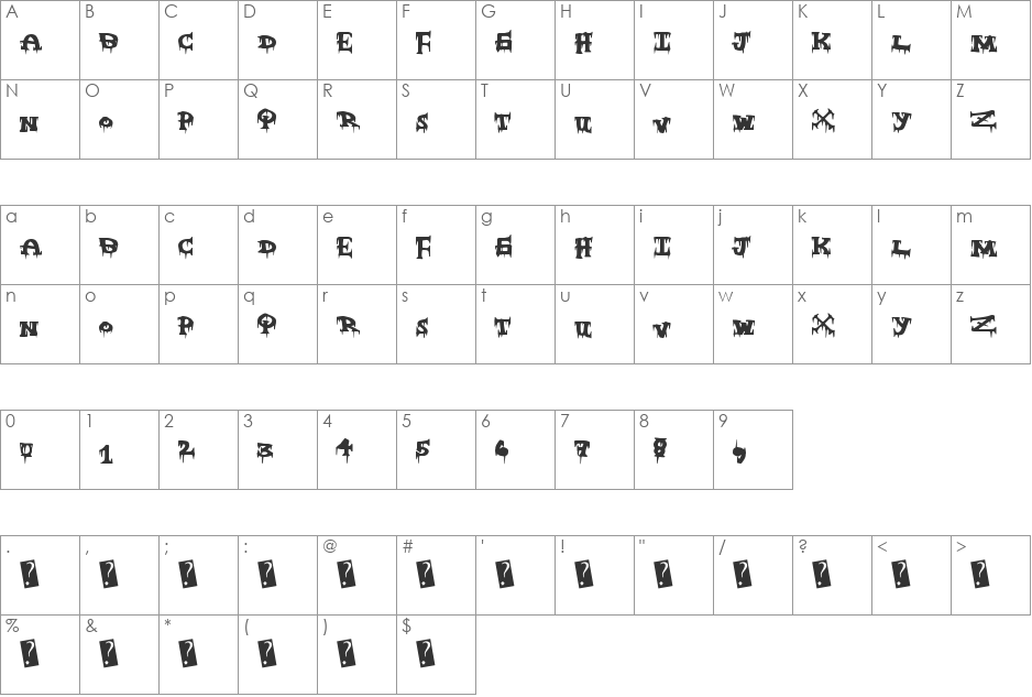 FreakyNight font character map preview