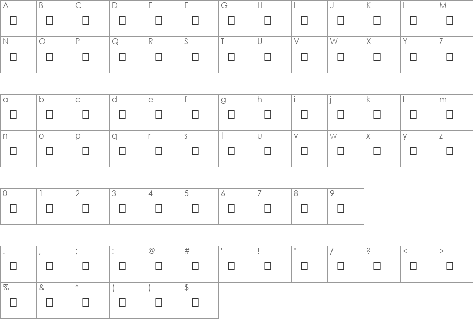 Freame font character map preview