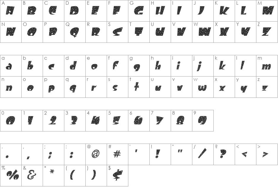 Freckle font character map preview