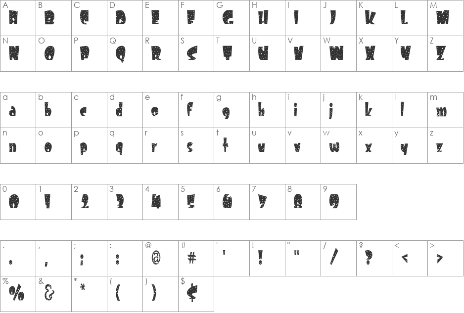 FreckleCondensed font character map preview