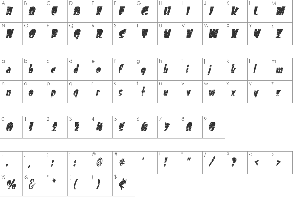 FreckleCondensed font character map preview