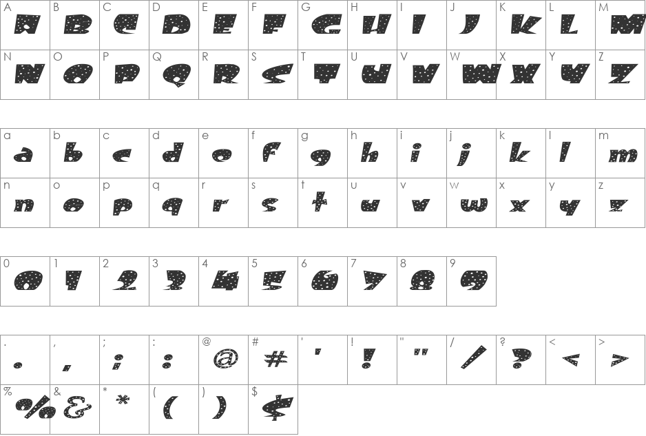 FreckleExtended font character map preview