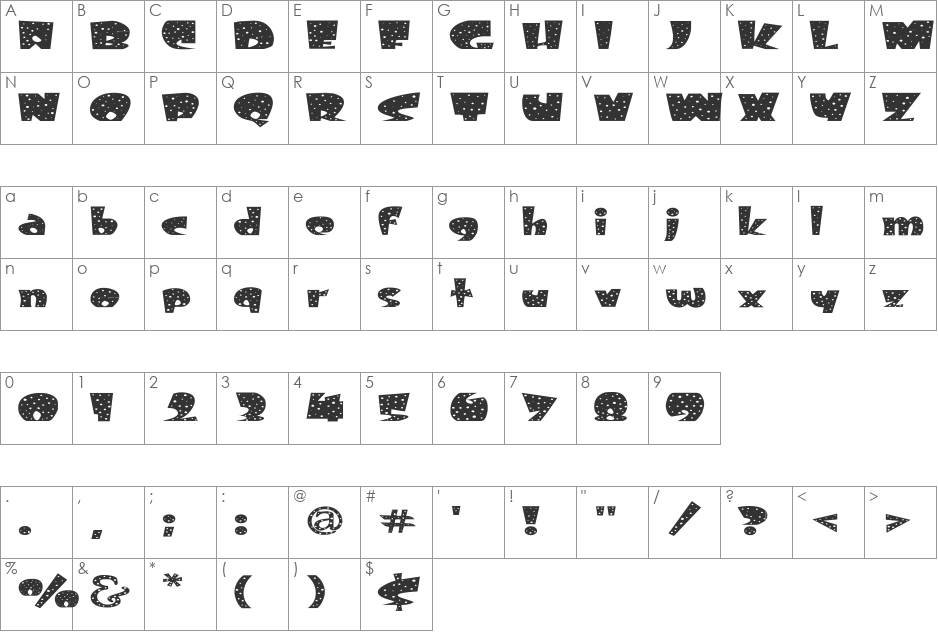 FreckleExtended font character map preview
