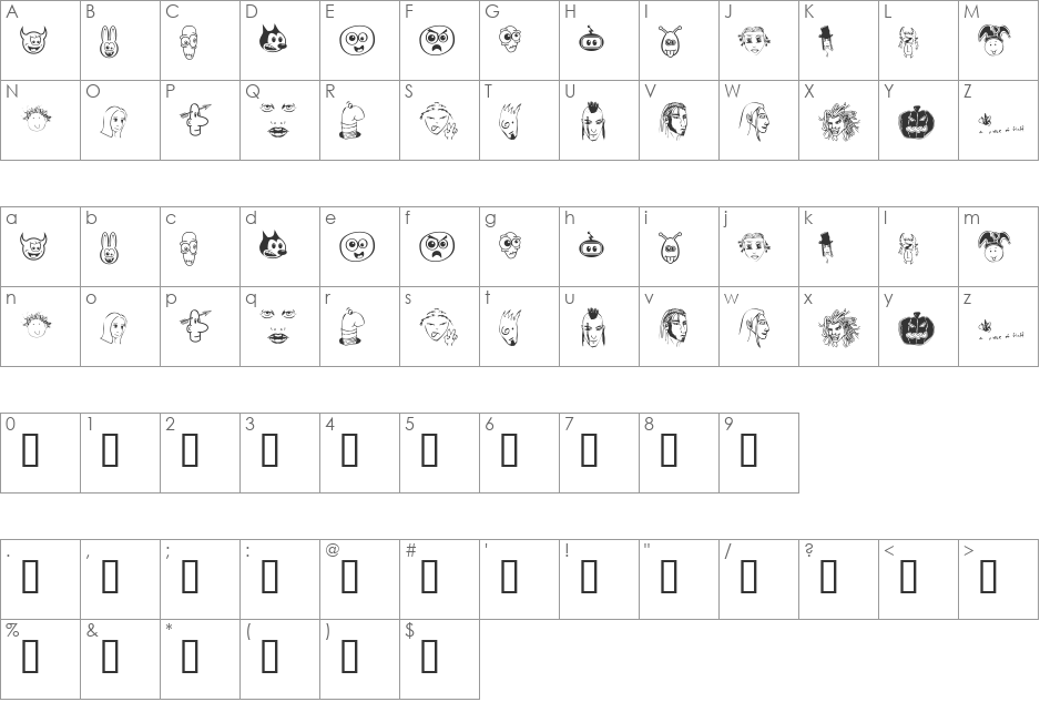 Fred font character map preview