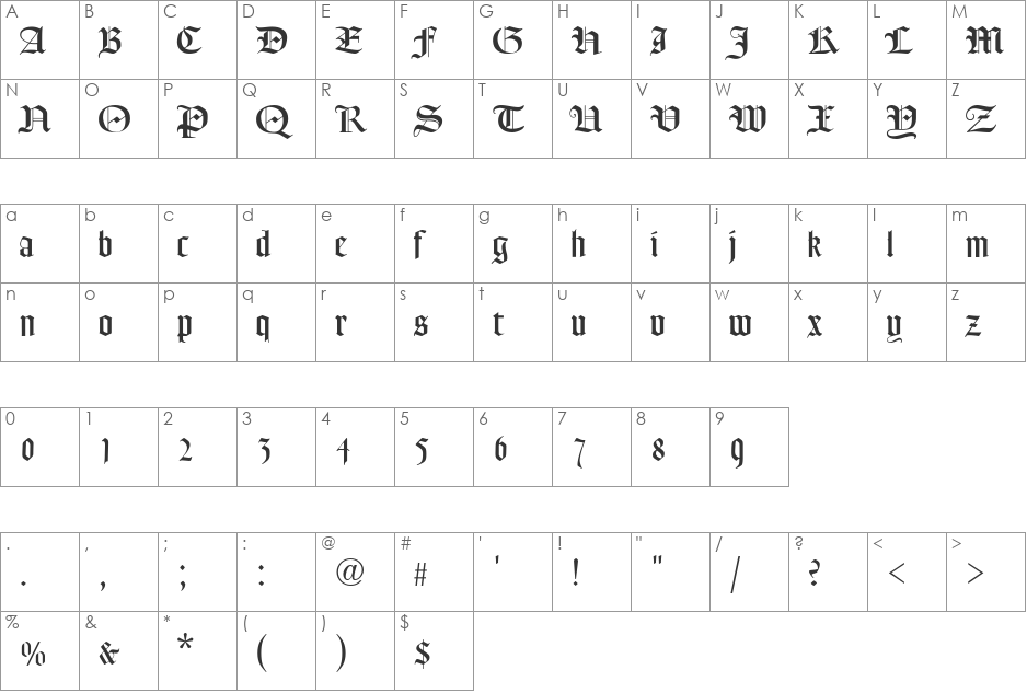 Frederick Text font character map preview