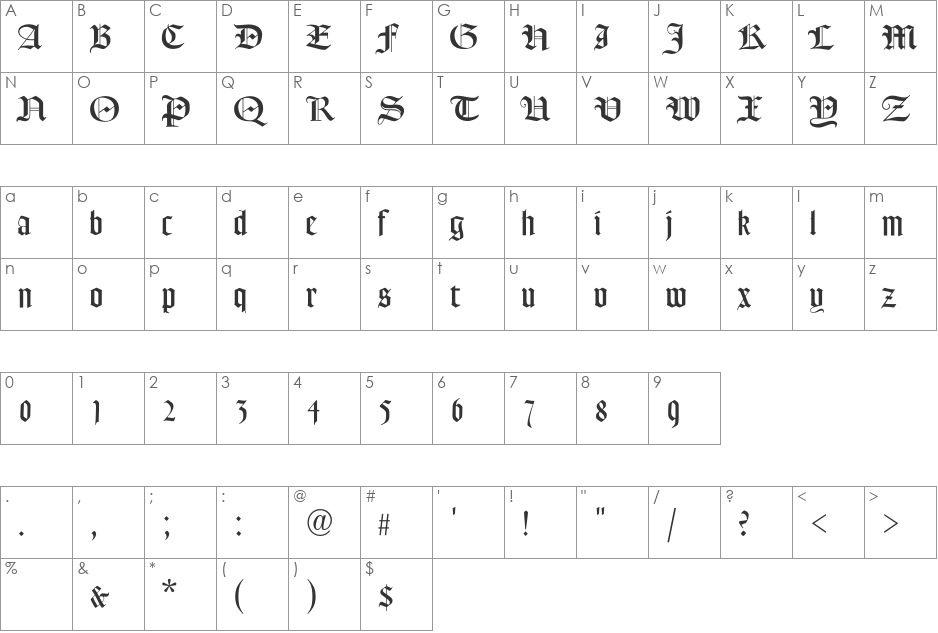 FrederickText font character map preview