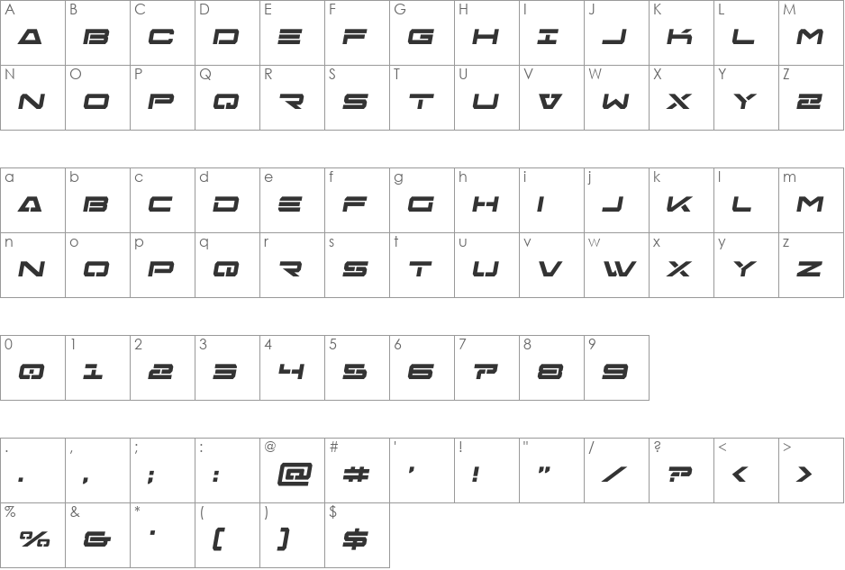 Agent Bold Semi-Italic font character map preview