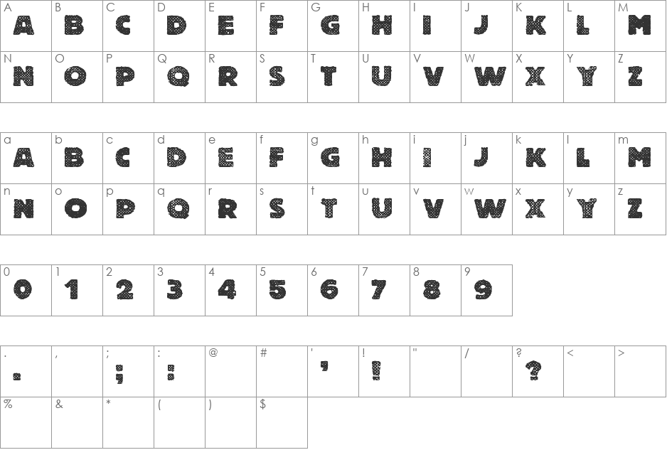 Thinking's Murder font character map preview