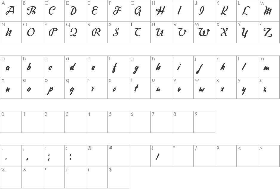 Writer font character map preview