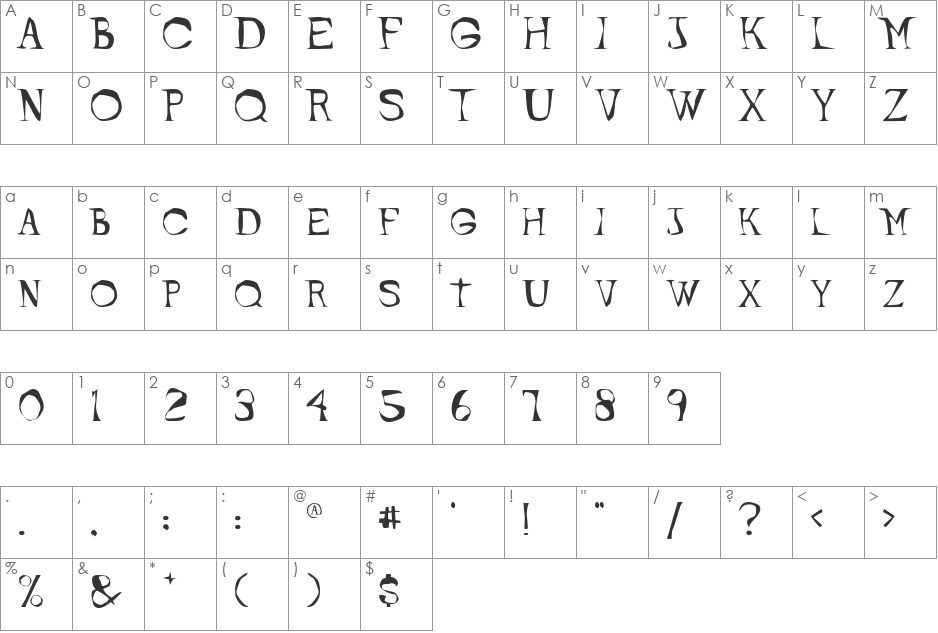FreeBe font character map preview