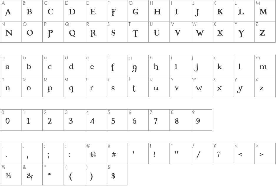 Freebooter font character map preview