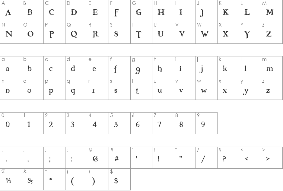 Freebooter font character map preview