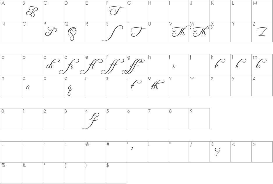 Freebooter Script - Alts font character map preview