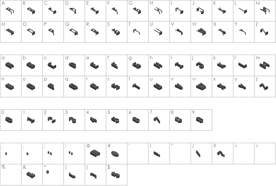 FreeDee font character map preview
