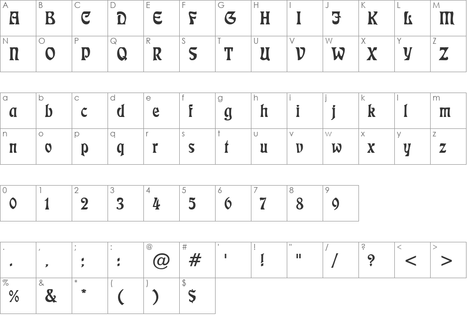 Freedom font character map preview